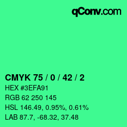 カラーコード: CMYK 75 / 0 / 42 / 2 | qconv.com