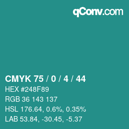 Color code: CMYK 75 / 0 / 4 / 44 | qconv.com