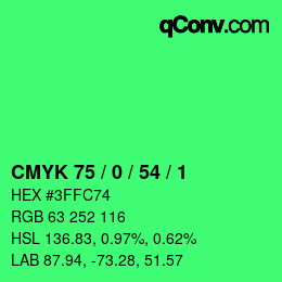 Color code: CMYK 75 / 0 / 54 / 1 | qconv.com