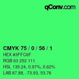 Color code: CMYK 75 / 0 / 56 / 1 | qconv.com