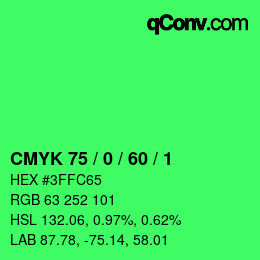 Farbcode: CMYK 75 / 0 / 60 / 1 | qconv.com