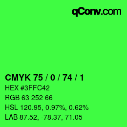 カラーコード: CMYK 75 / 0 / 74 / 1 | qconv.com