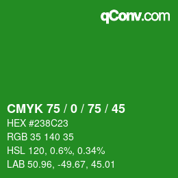 Color code: CMYK 75 / 0 / 75 / 45 | qconv.com