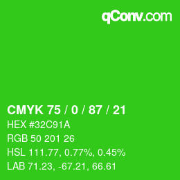 Color code: CMYK 75 / 0 / 87 / 21 | qconv.com