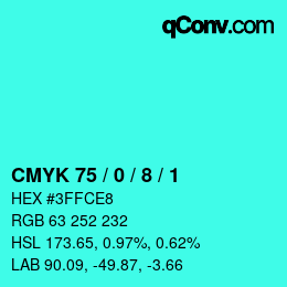 颜色代码: CMYK 75 / 0 / 8 / 1 | qconv.com