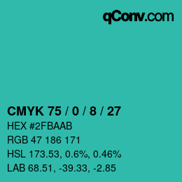 カラーコード: CMYK 75 / 0 / 8 / 27 | qconv.com