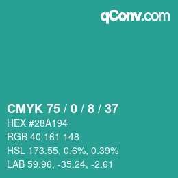 カラーコード: CMYK 75 / 0 / 8 / 37 | qconv.com