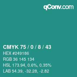 カラーコード: CMYK 75 / 0 / 8 / 43 | qconv.com