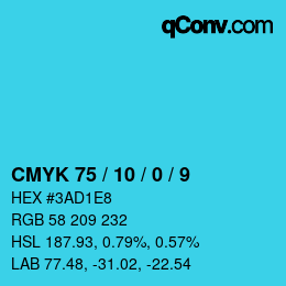 カラーコード: CMYK 75 / 10 / 0 / 9 | qconv.com