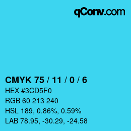 カラーコード: CMYK 75 / 11 / 0 / 6 | qconv.com