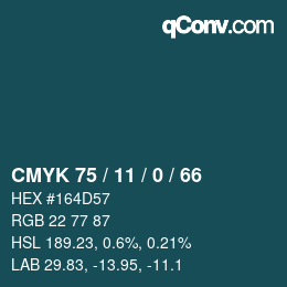 カラーコード: CMYK 75 / 11 / 0 / 66 | qconv.com