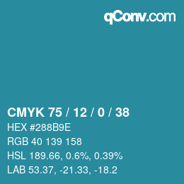 Farbcode: CMYK 75 / 12 / 0 / 38 | qconv.com