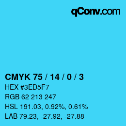カラーコード: CMYK 75 / 14 / 0 / 3 | qconv.com