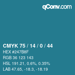 颜色代码: CMYK 75 / 14 / 0 / 44 | qconv.com