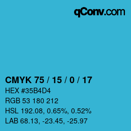カラーコード: CMYK 75 / 15 / 0 / 17 | qconv.com