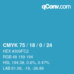 颜色代码: CMYK 75 / 18 / 0 / 24 | qconv.com