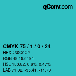 カラーコード: CMYK 75 / 1 / 0 / 24 | qconv.com