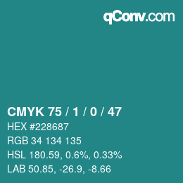 Color code: CMYK 75 / 1 / 0 / 47 | qconv.com