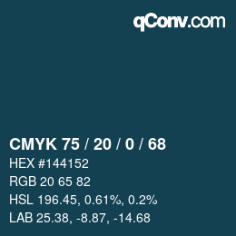 カラーコード: CMYK 75 / 20 / 0 / 68 | qconv.com