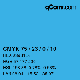 カラーコード: CMYK 75 / 23 / 0 / 10 | qconv.com