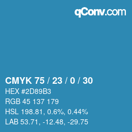 カラーコード: CMYK 75 / 23 / 0 / 30 | qconv.com