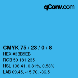 カラーコード: CMYK 75 / 23 / 0 / 8 | qconv.com
