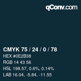 カラーコード: CMYK 75 / 24 / 0 / 78 | qconv.com