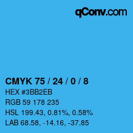 カラーコード: CMYK 75 / 24 / 0 / 8 | qconv.com