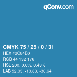 カラーコード: CMYK 75 / 25 / 0 / 31 | qconv.com