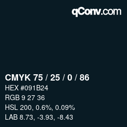 Color code: CMYK 75 / 25 / 0 / 86 | qconv.com