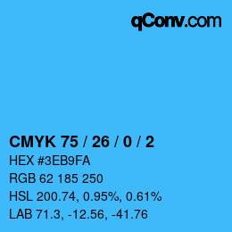 カラーコード: CMYK 75 / 26 / 0 / 2 | qconv.com