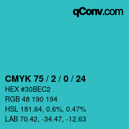 カラーコード: CMYK 75 / 2 / 0 / 24 | qconv.com