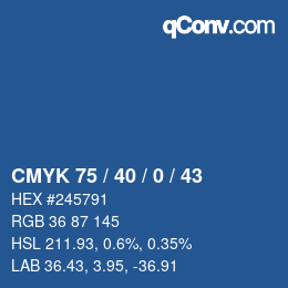 カラーコード: CMYK 75 / 40 / 0 / 43 | qconv.com