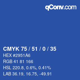Color code: CMYK 75 / 51 / 0 / 35 | qconv.com