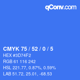 Farbcode: CMYK 75 / 52 / 0 / 5 | qconv.com
