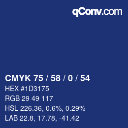 Color code: CMYK 75 / 58 / 0 / 54 | qconv.com