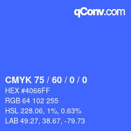 カラーコード: CMYK 75 / 60 / 0 / 0 | qconv.com