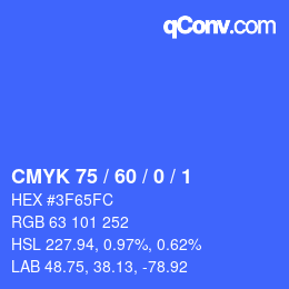 カラーコード: CMYK 75 / 60 / 0 / 1 | qconv.com