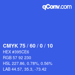 カラーコード: CMYK 75 / 60 / 0 / 10 | qconv.com