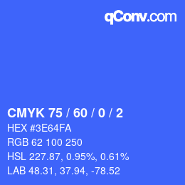 カラーコード: CMYK 75 / 60 / 0 / 2 | qconv.com