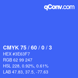 カラーコード: CMYK 75 / 60 / 0 / 3 | qconv.com