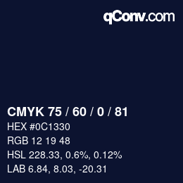 Color code: CMYK 75 / 60 / 0 / 81 | qconv.com