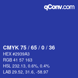 カラーコード: CMYK 75 / 65 / 0 / 36 | qconv.com