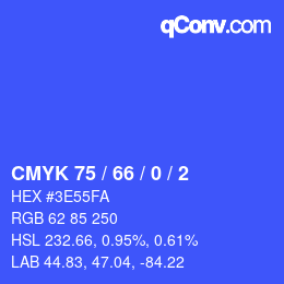カラーコード: CMYK 75 / 66 / 0 / 2 | qconv.com