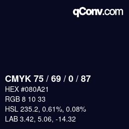颜色代码: CMYK 75 / 69 / 0 / 87 | qconv.com