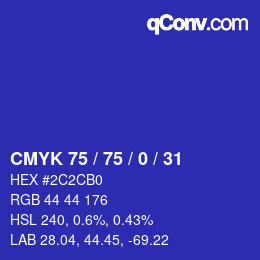 カラーコード: CMYK 75 / 75 / 0 / 31 | qconv.com