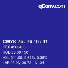 Color code: CMYK 75 / 76 / 0 / 41 | qconv.com