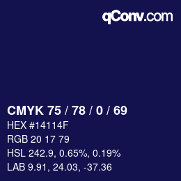 颜色代码: CMYK 75 / 78 / 0 / 69 | qconv.com
