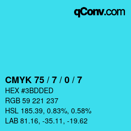 颜色代码: CMYK 75 / 7 / 0 / 7 | qconv.com