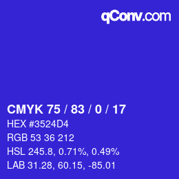 颜色代码: CMYK 75 / 83 / 0 / 17 | qconv.com